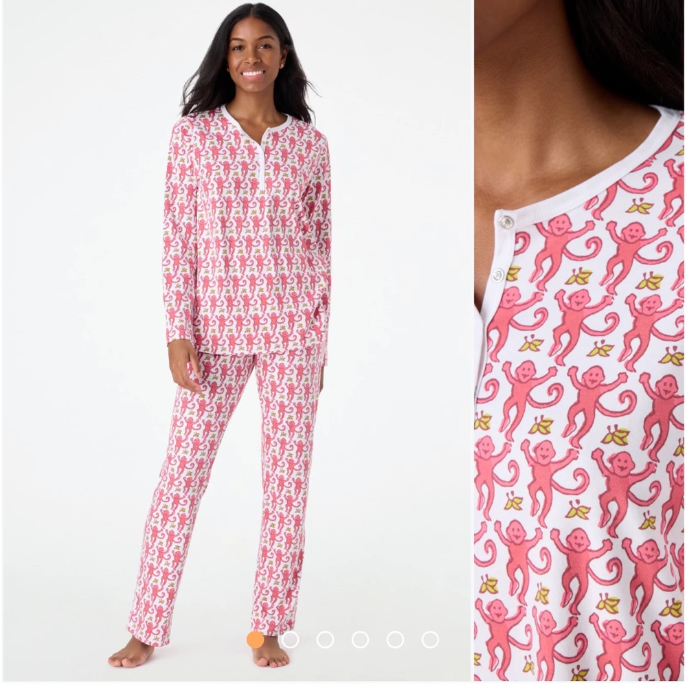 Roller Rabbit Pink Monkey Print Long-Sleeve Pajama Set